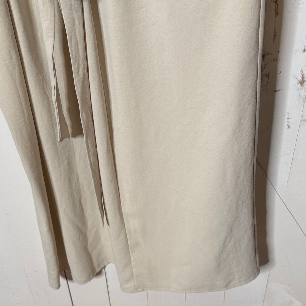 Zara Cream V Neck Tie Waist Midi Dress - Picture 4 of 10